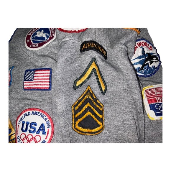 Vintage Gray Hoodie With Sewn-On Collectible Patches - Picture 11 of 16